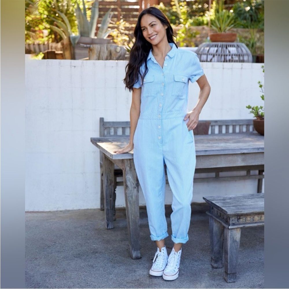NWT Outerknown Azure Blue‎ Pinstripe Jumpsuit